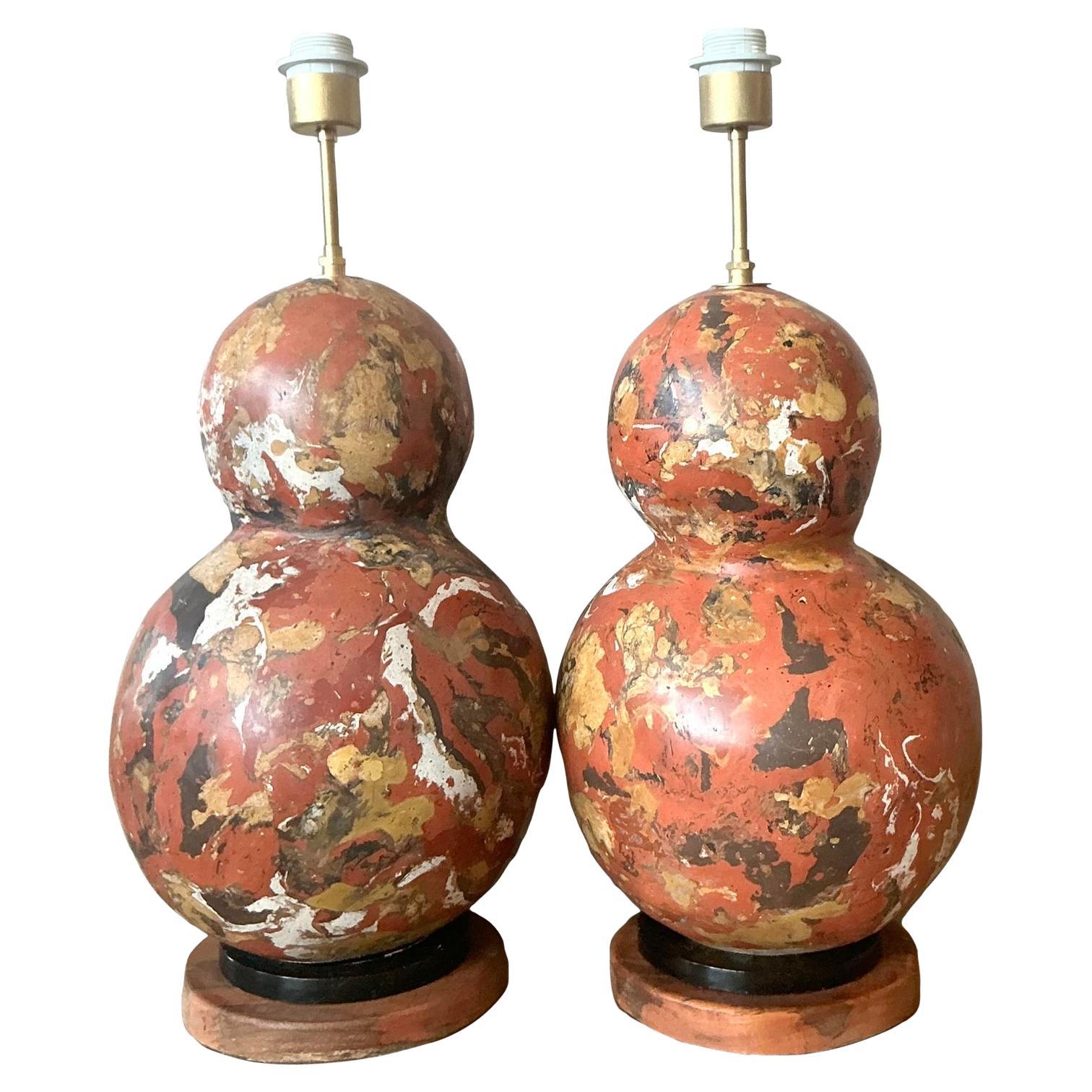 Lámparas Scagliola Vintage Boho Pintadas a Mano - Pareja