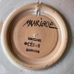 Piatto in ceramica smaltata vintage dipinto a mano in stile boho e firmato