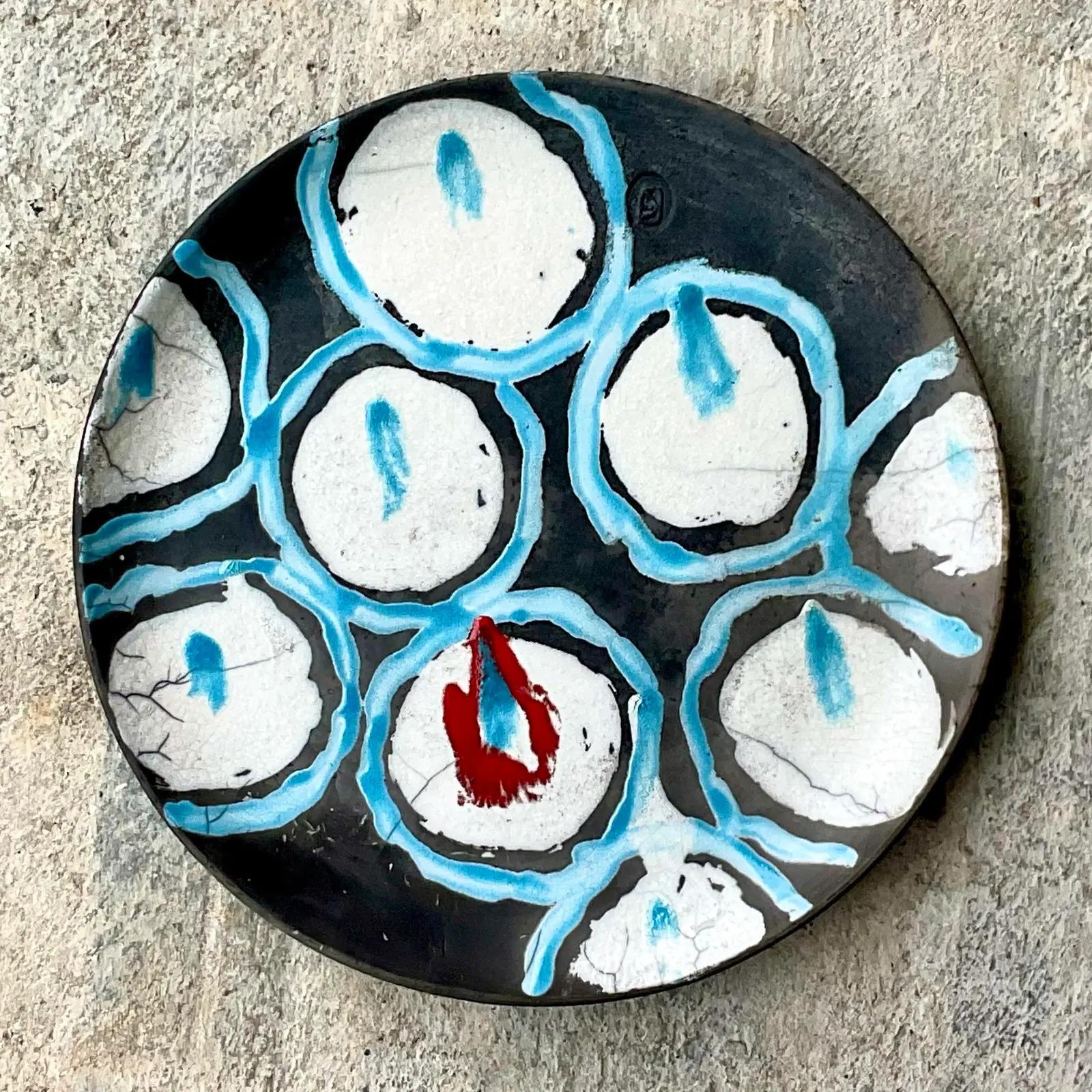 Cargador Vintage Boho Pintado a Mano Firmado Studio Pottery en Bueno estado para la venta en west palm beach, FL