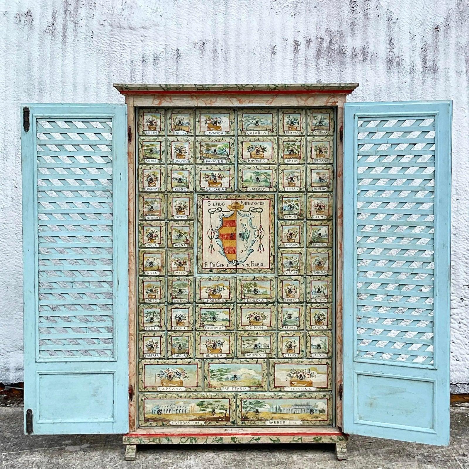 Vintage Boho Hand Painted Spice Cabinet 4