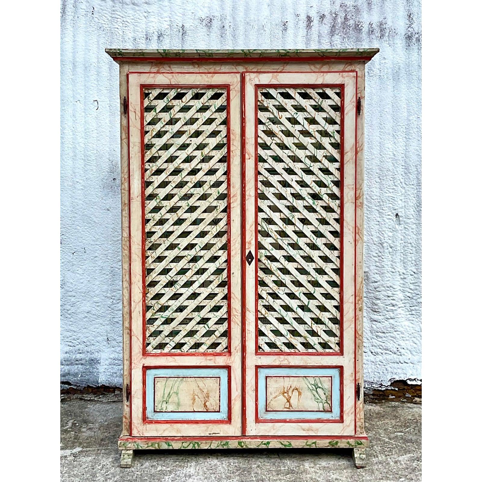 20th Century Vintage Boho Hand Painted Spice Cabinet