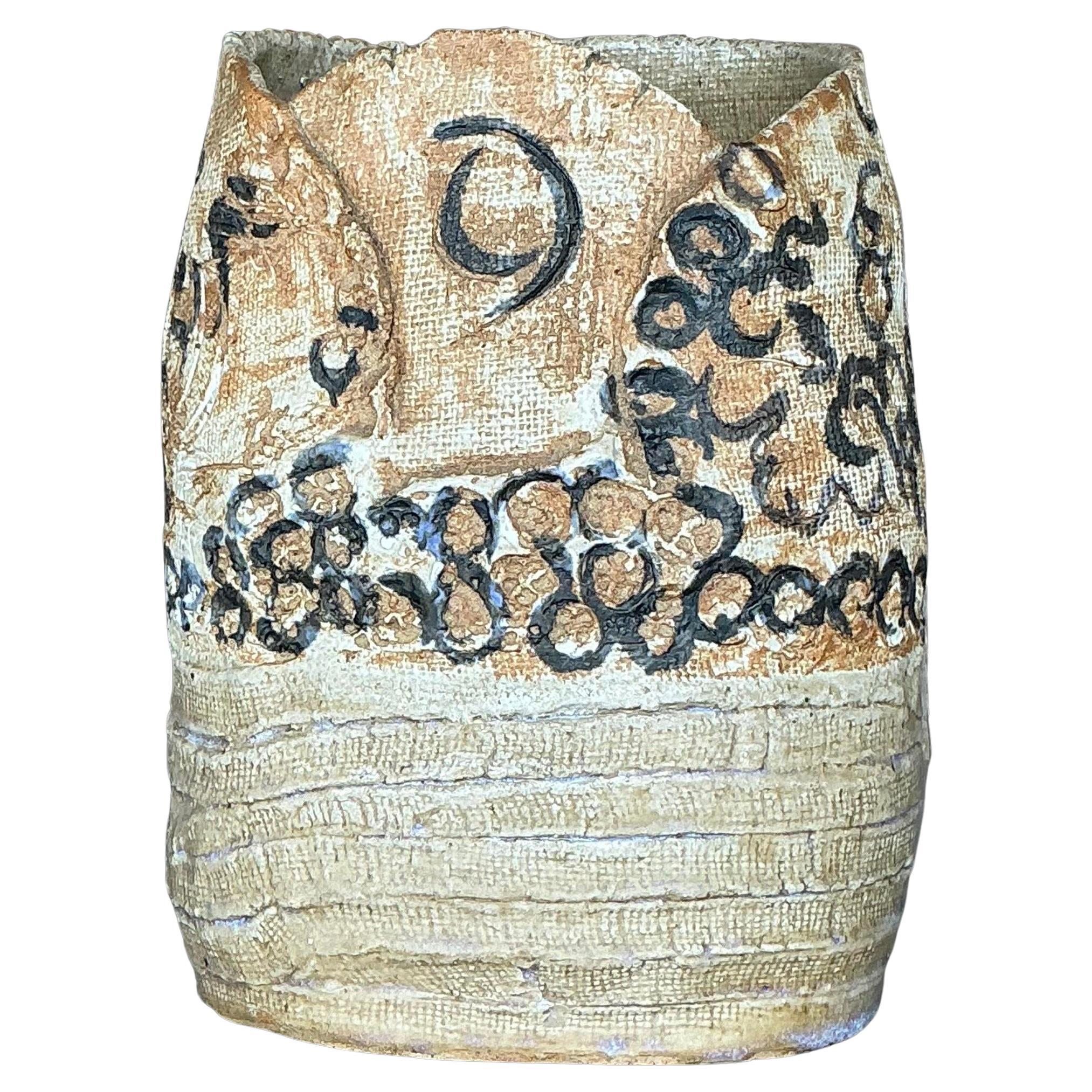 Vintage Boho Hand Painted Studio Pottery Vase