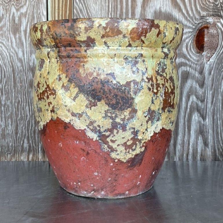 Rustique Jardinière vintage Boho peinte à la main en terre cuite en vente