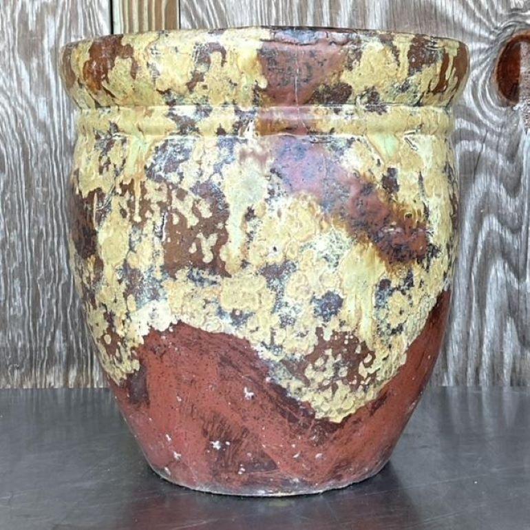20ième siècle Jardinière vintage Boho peinte à la main en terre cuite en vente