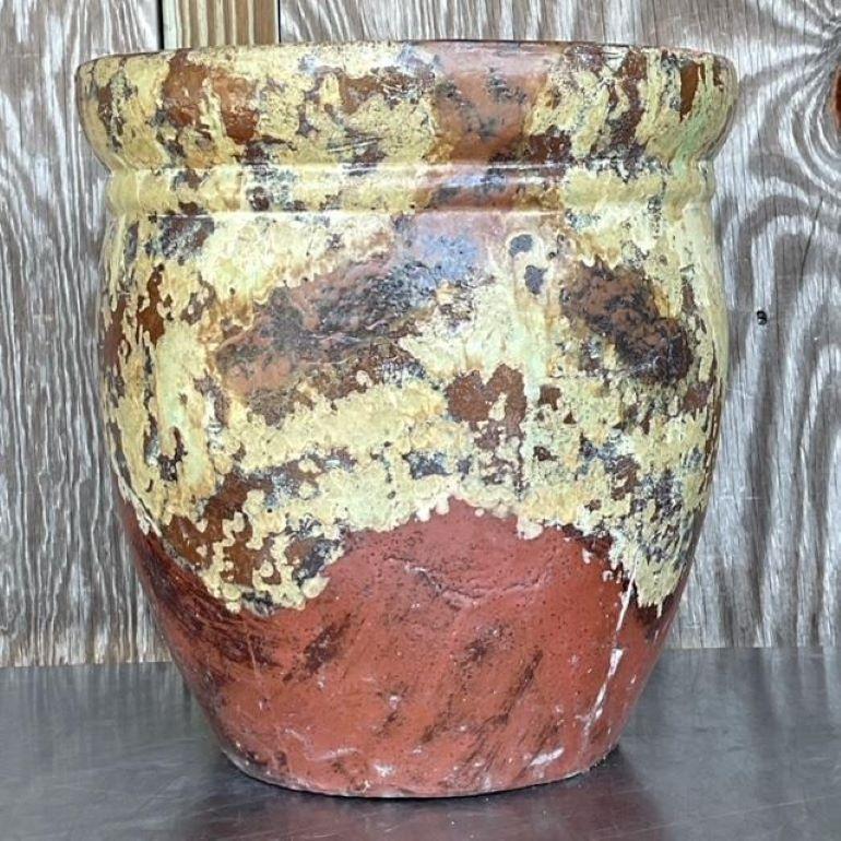 Terre cuite Jardinière vintage Boho peinte à la main en terre cuite en vente