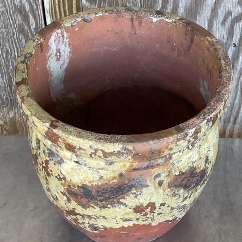 Jardinière vintage Boho peinte à la main en terre cuite en vente 1