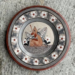 Vintage Boho Hand Painted Terracotta Plate With Fawn