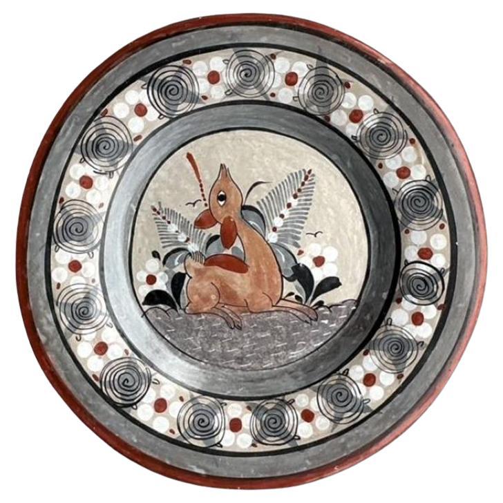 Vintage Boho Hand Painted Terracotta Plate With Fawn
