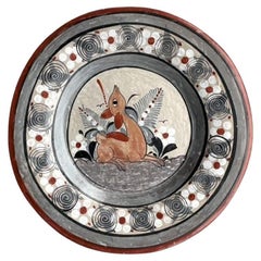 Plato Vintage Boho de Terracota Pintado a Mano con Cervatillo
