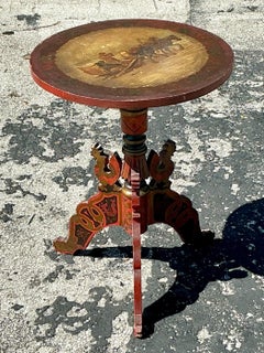 Vintage Boho Hand Painted Tilt Top Table