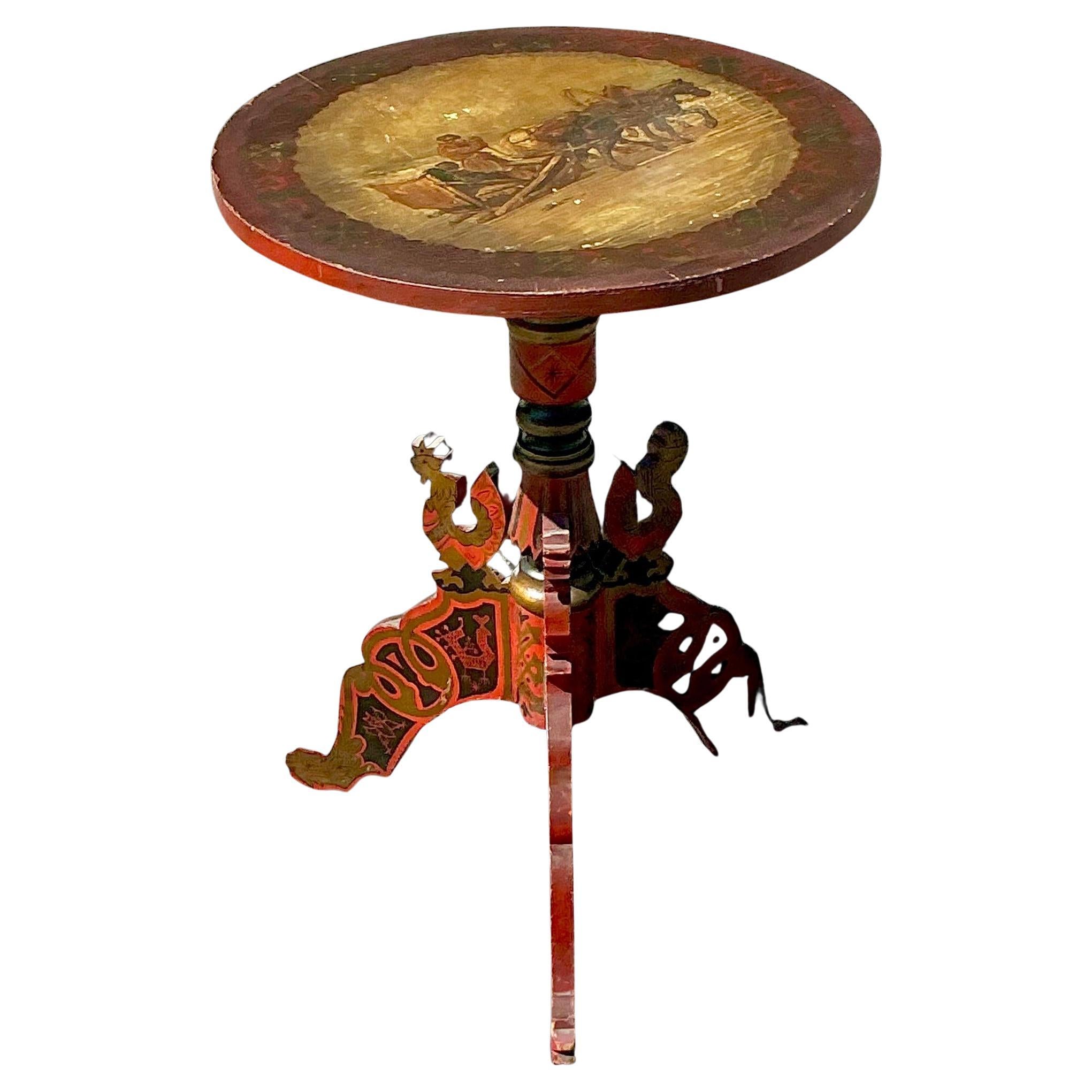 Vintage Boho Hand Painted Tilt Top Table
