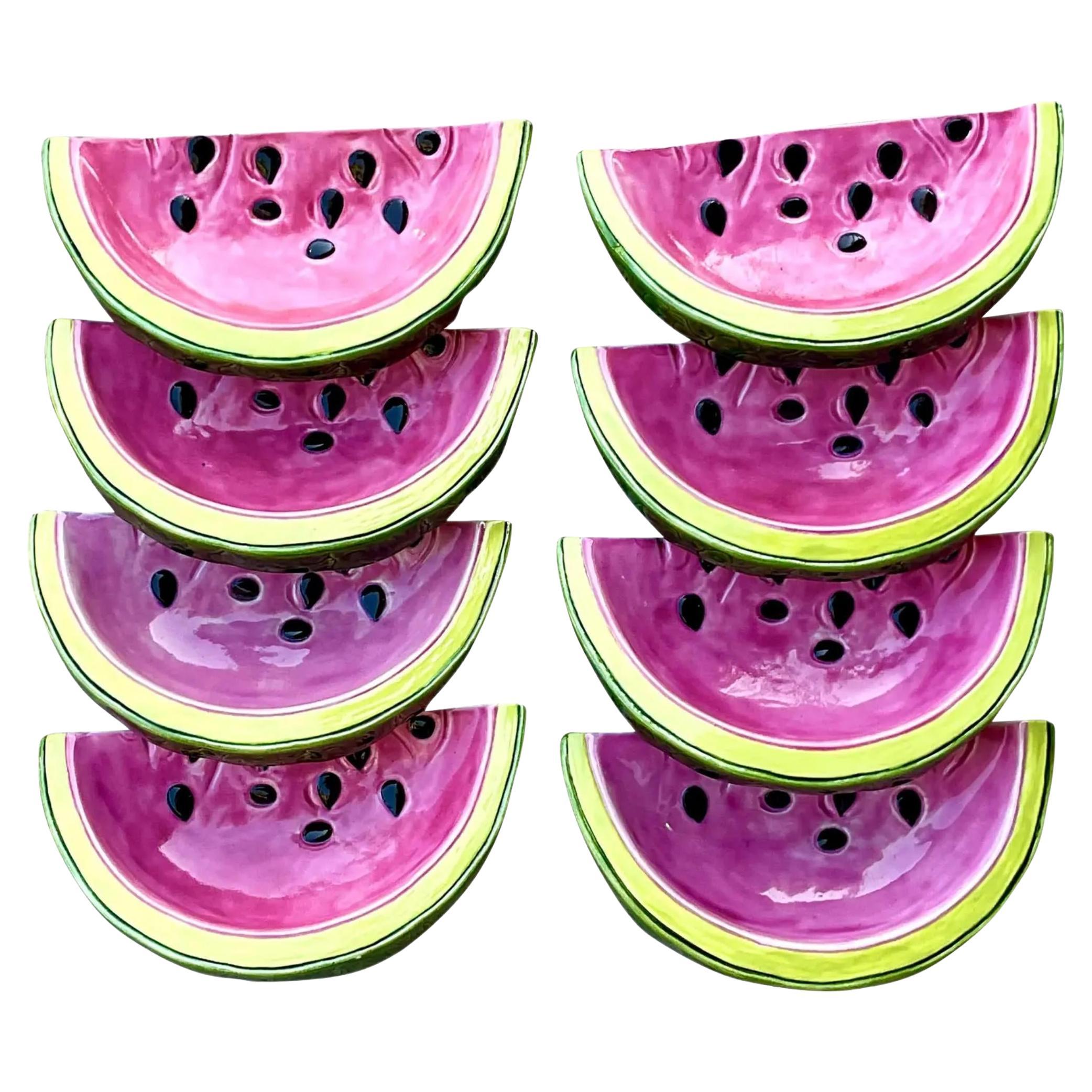 Vintage Boho Hand Painted Watermelon Luncheon Plates - Set of 8 For Sale