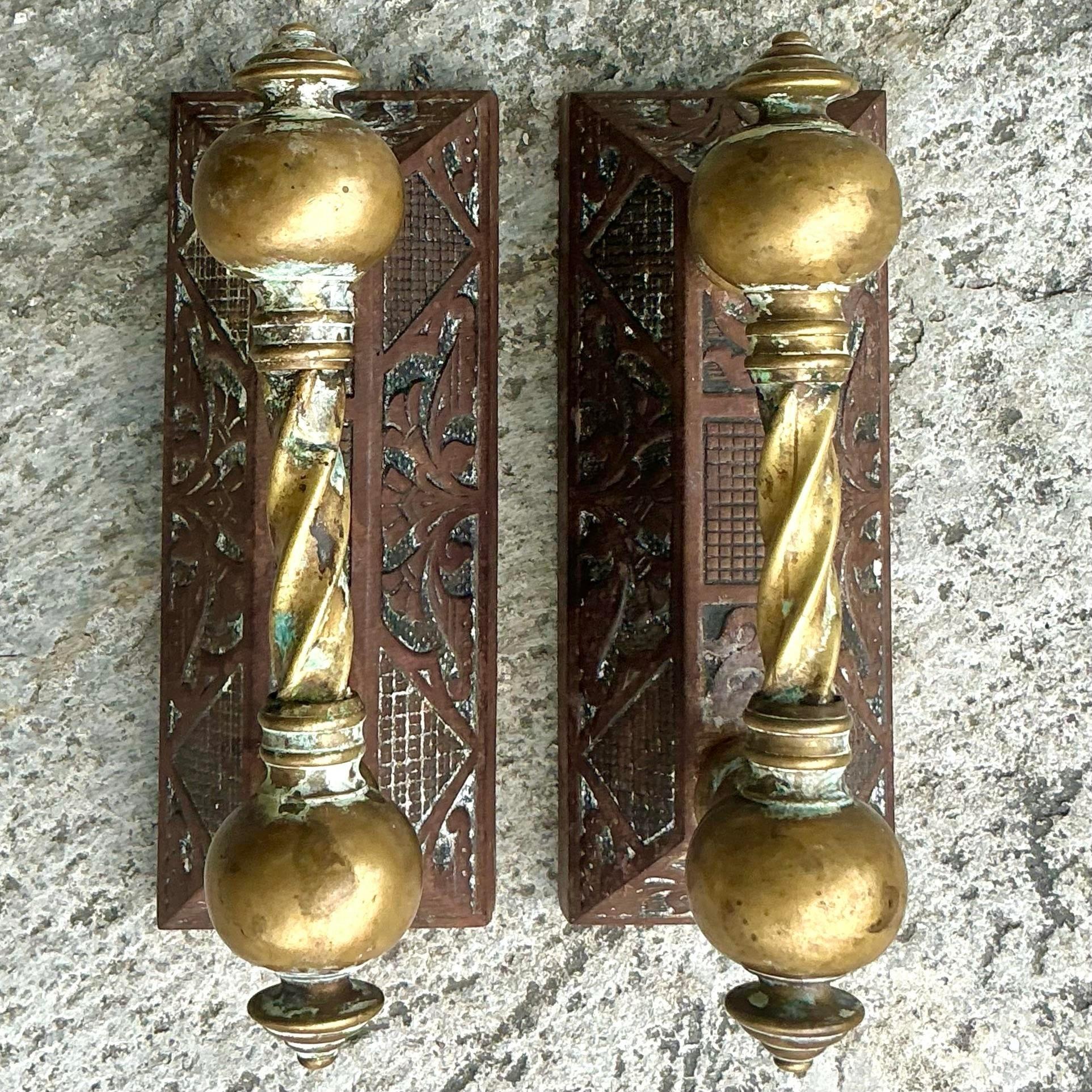 Vintage Boho Hand Tooled Messing Tür zieht - Satz von 2 (Metall) im Angebot