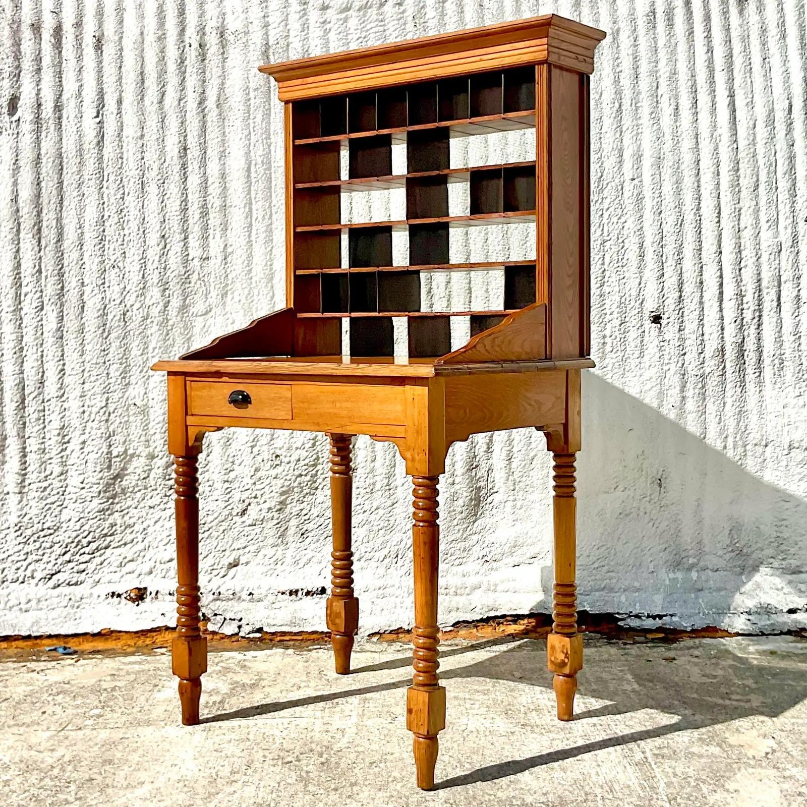 Vintage Boho Hand Turned PostMaster’s Desk For Sale 1