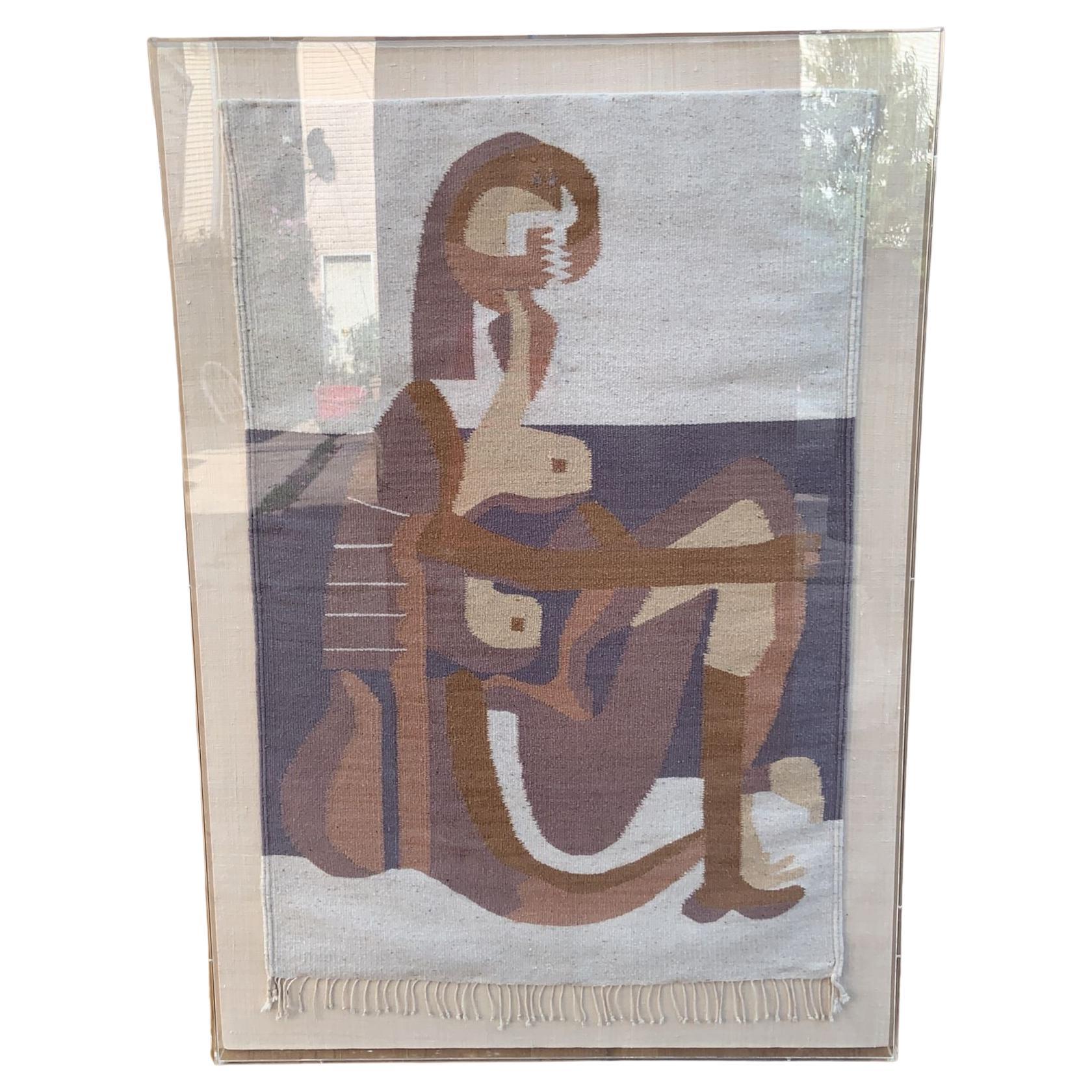 Tapiz Vintage Boho Tejido a Mano Tapiz Colgante de Pared Bañista Sentado de Picasso en Acrílico