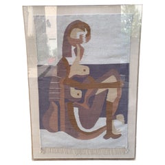Vintage Boho Hand Woven Picasso's Seated Bather Wall Hanging Tapestry in Acrylic
