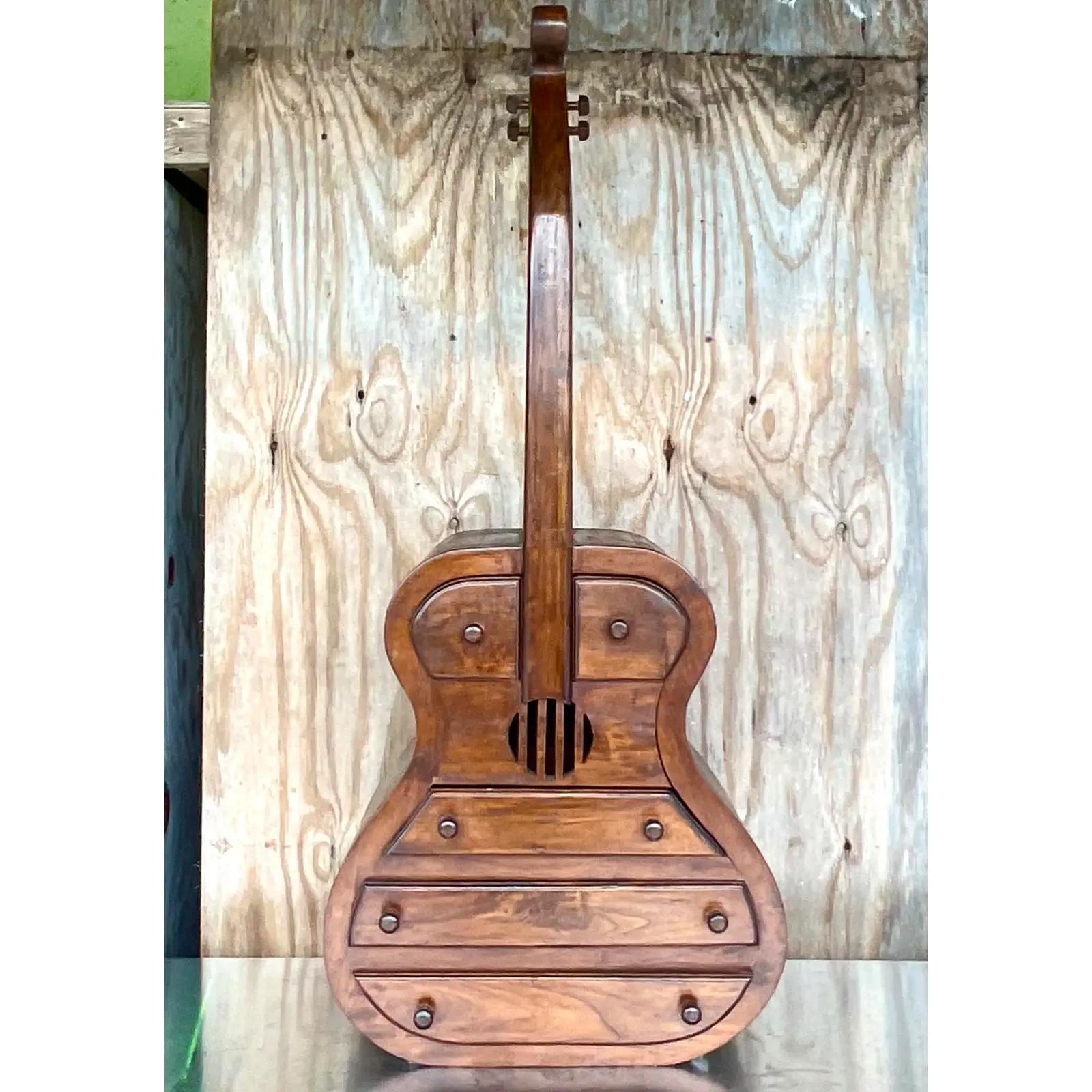 20th Century Vintage Boho Handmade Guitar Chest of Drawers