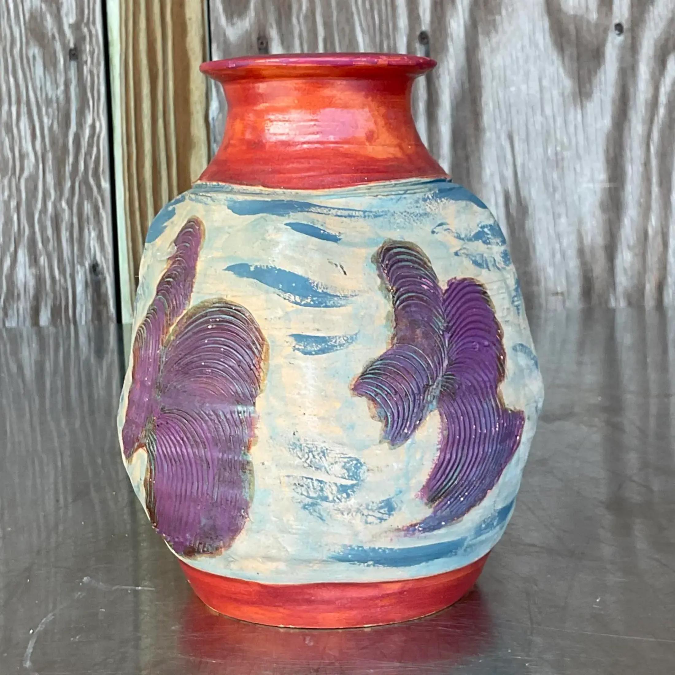 American Vintage Boho Handmade Studio Pottery Vase For Sale