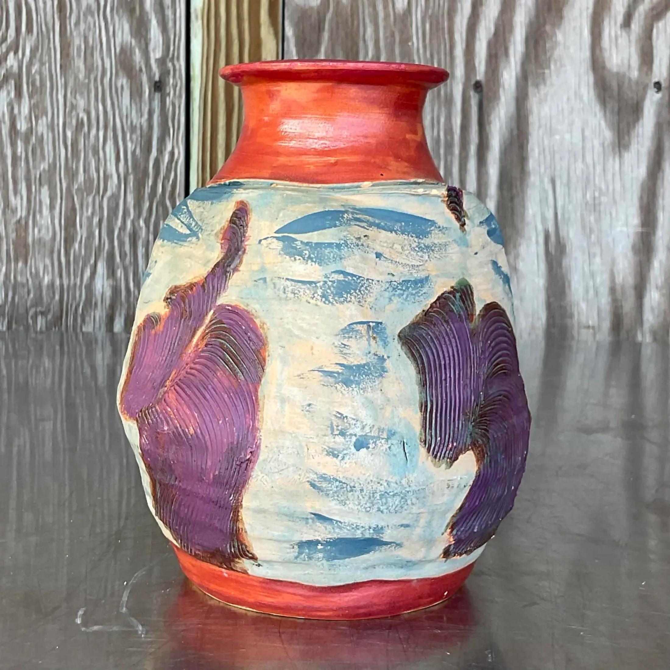 20th Century Vintage Boho Handmade Studio Pottery Vase For Sale
