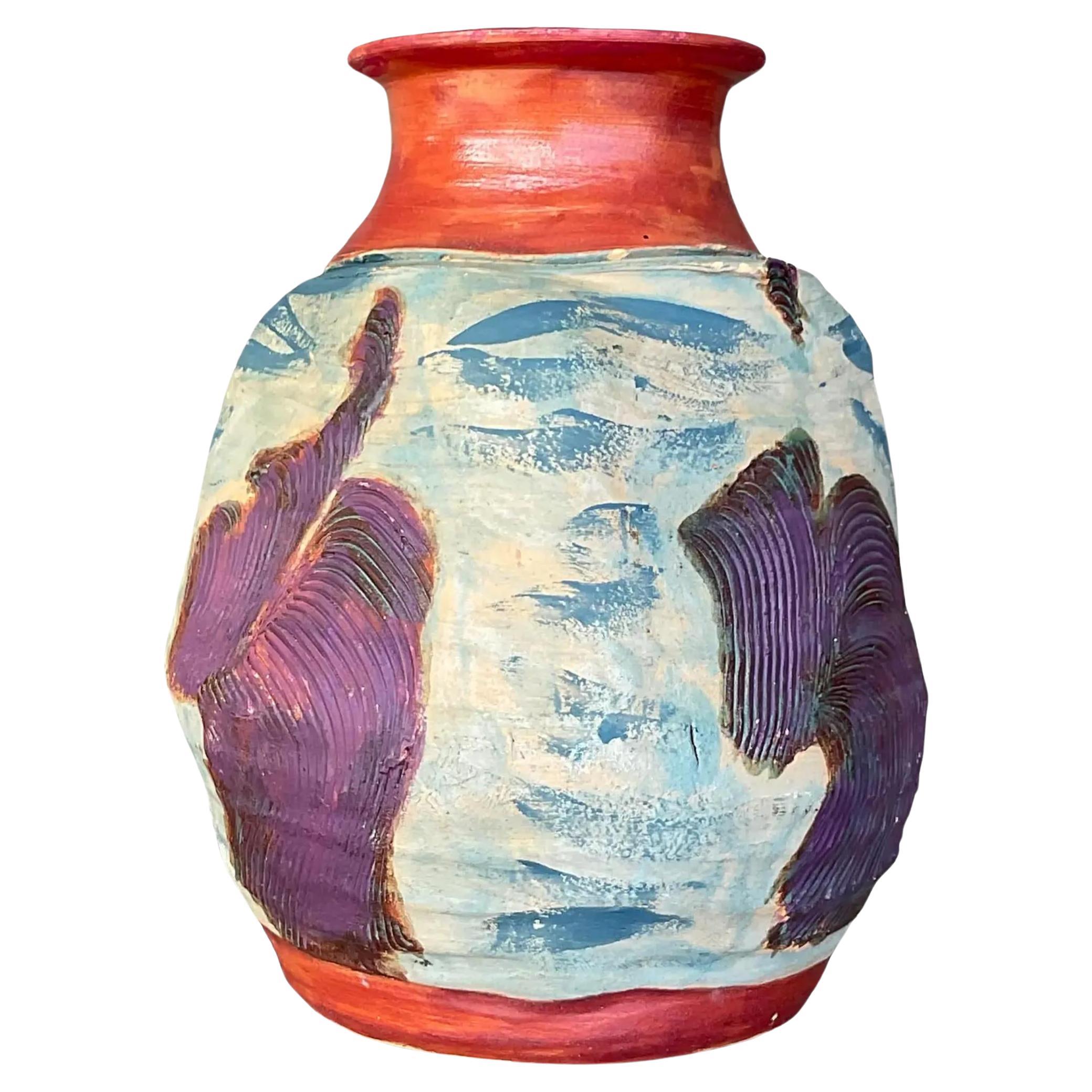 Vintage Boho Handmade Studio Pottery Vase For Sale