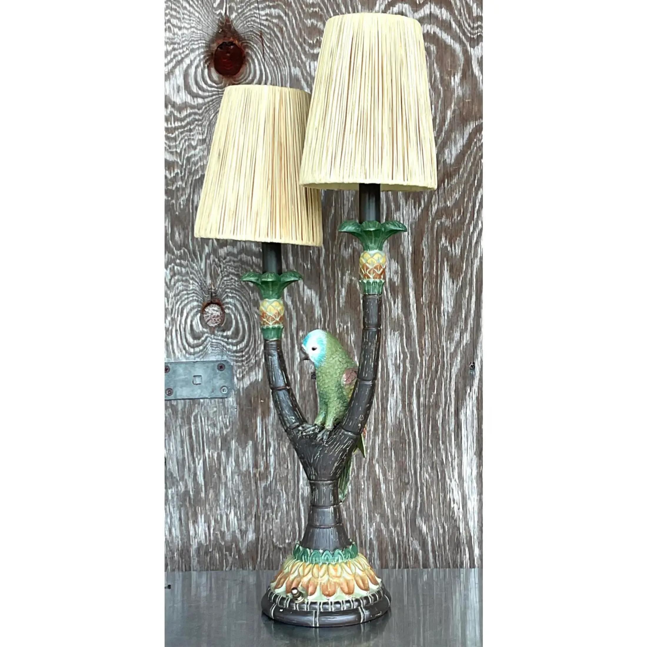 American Vintage Boho Happy Parakeet Lamp For Sale