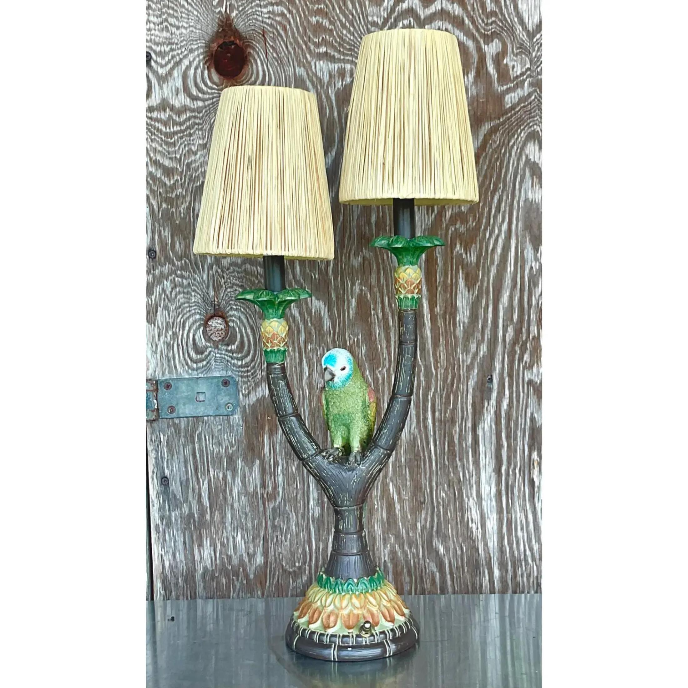 20th Century Vintage Boho Happy Parakeet Lamp For Sale