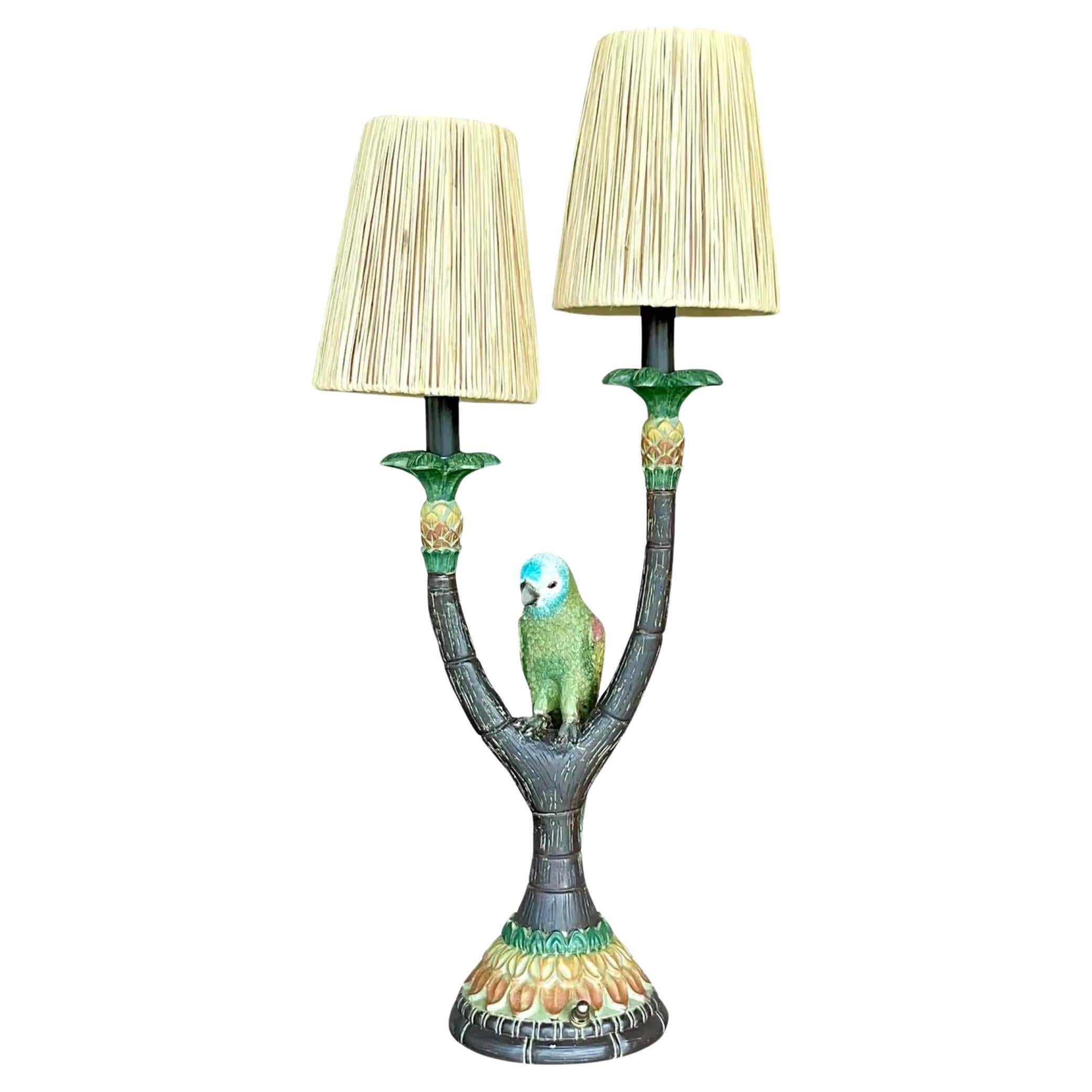 Vintage Boho Happy Parakeet Lamp For Sale