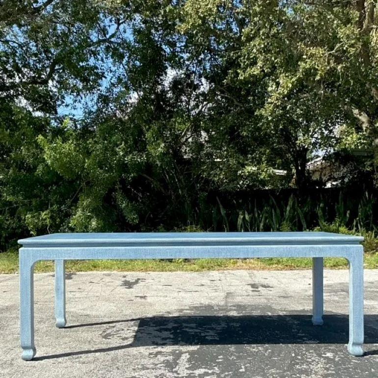 Vintage Boho Harrison Van Horn Grasscloth Dining Table In Good Condition In West Palm Beach, FL