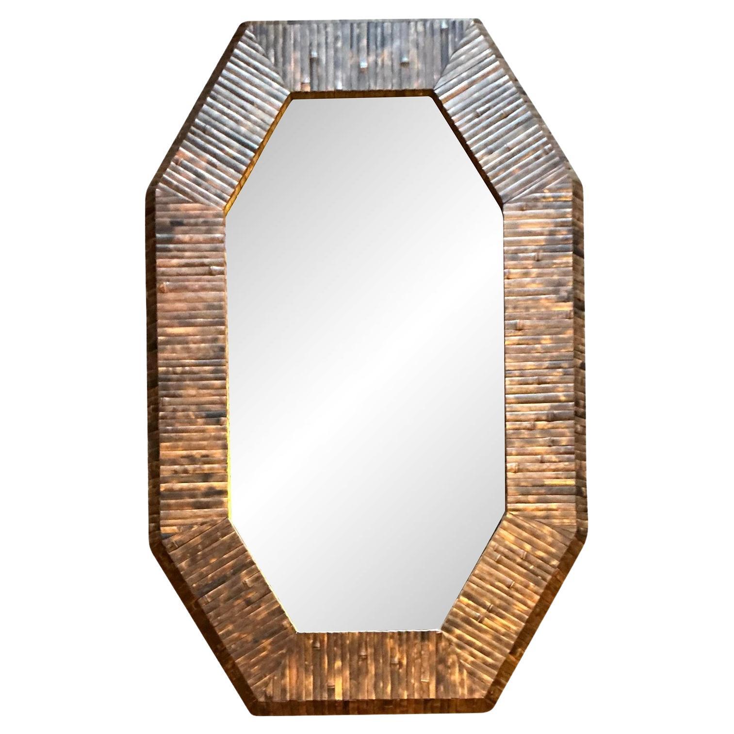 Vintage By Harrison Van Horn Miroir octogonal en bambou fendu