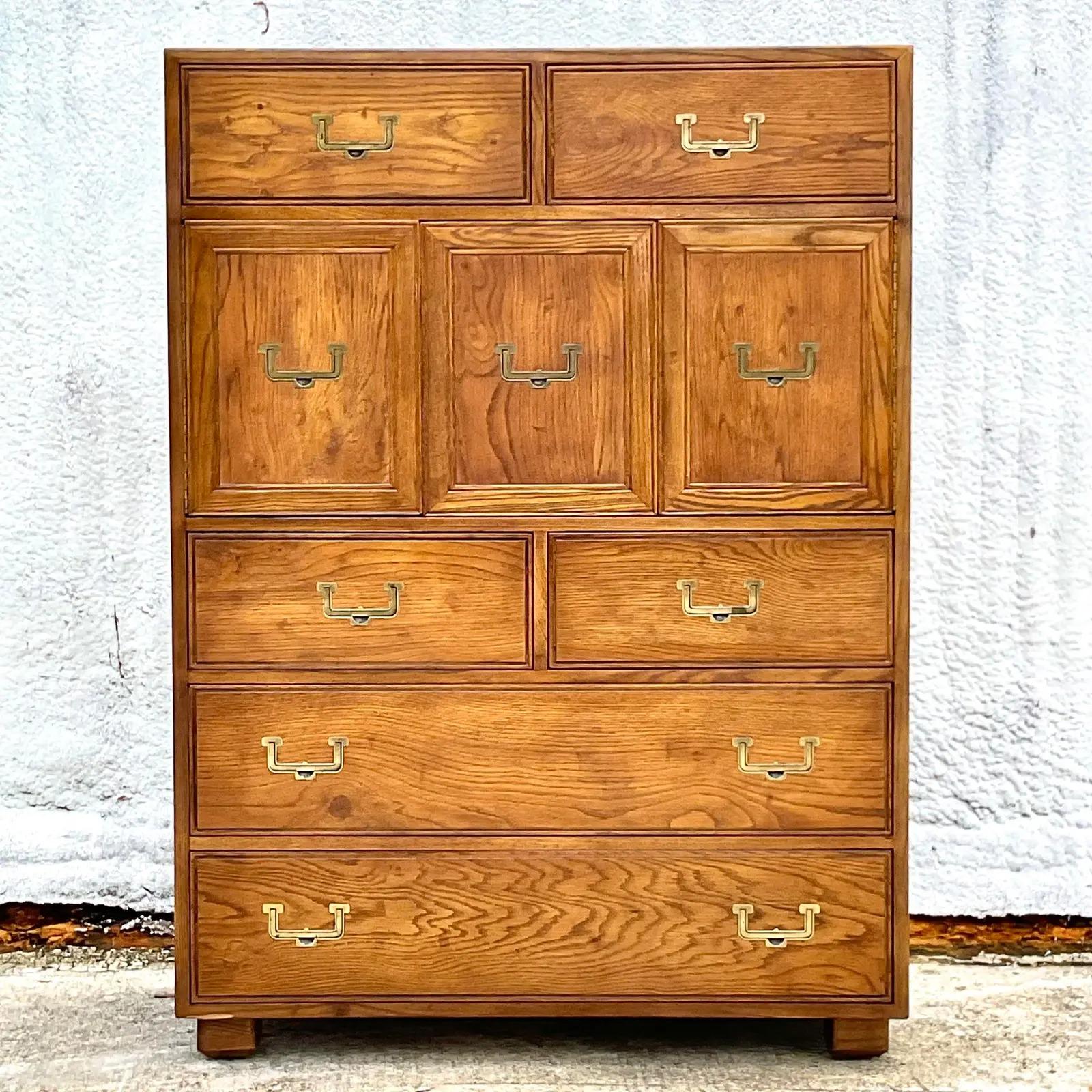 Gorgeous vintage Boho Gentleman’s chest of drawers. Made by the iconic Henredon group and part of their Artefacts collection. Acquired by a Palm Beach estate.