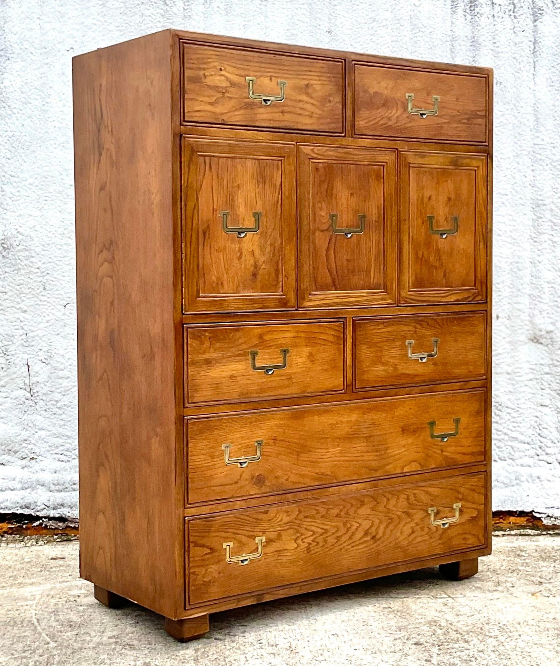 Gorgeous vintage Boho Gentleman’s chest of drawers. Made by the iconic Henredon group and part of their Artefacts collection. Acquired by a Palm Beach estate.