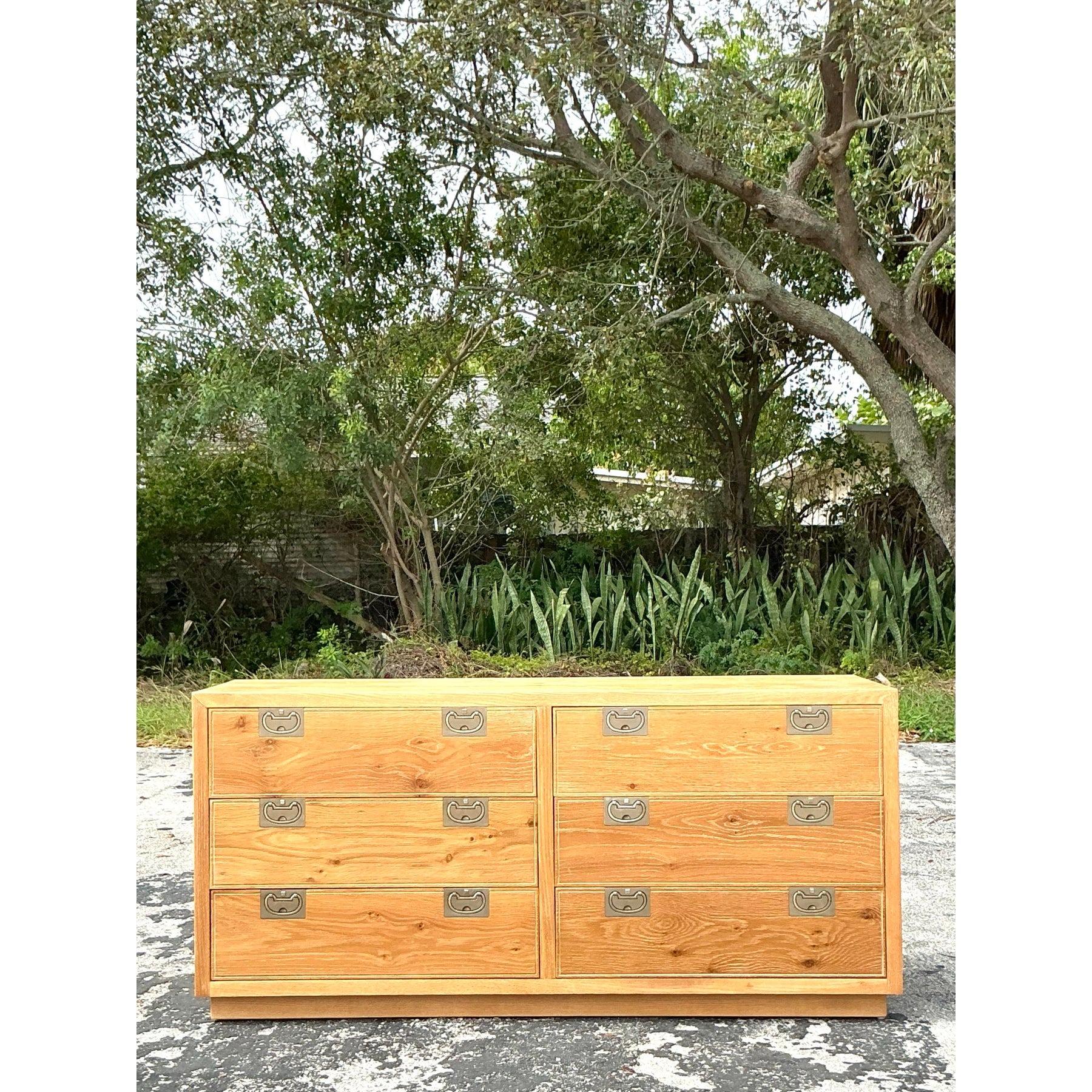 Vintage Boho Henredon Bel Aire Washed Wood Dresser In Good Condition For Sale In west palm beach, FL