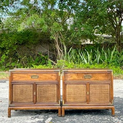 Vintage Boho Henredon Campaign Nightstands - A Pair