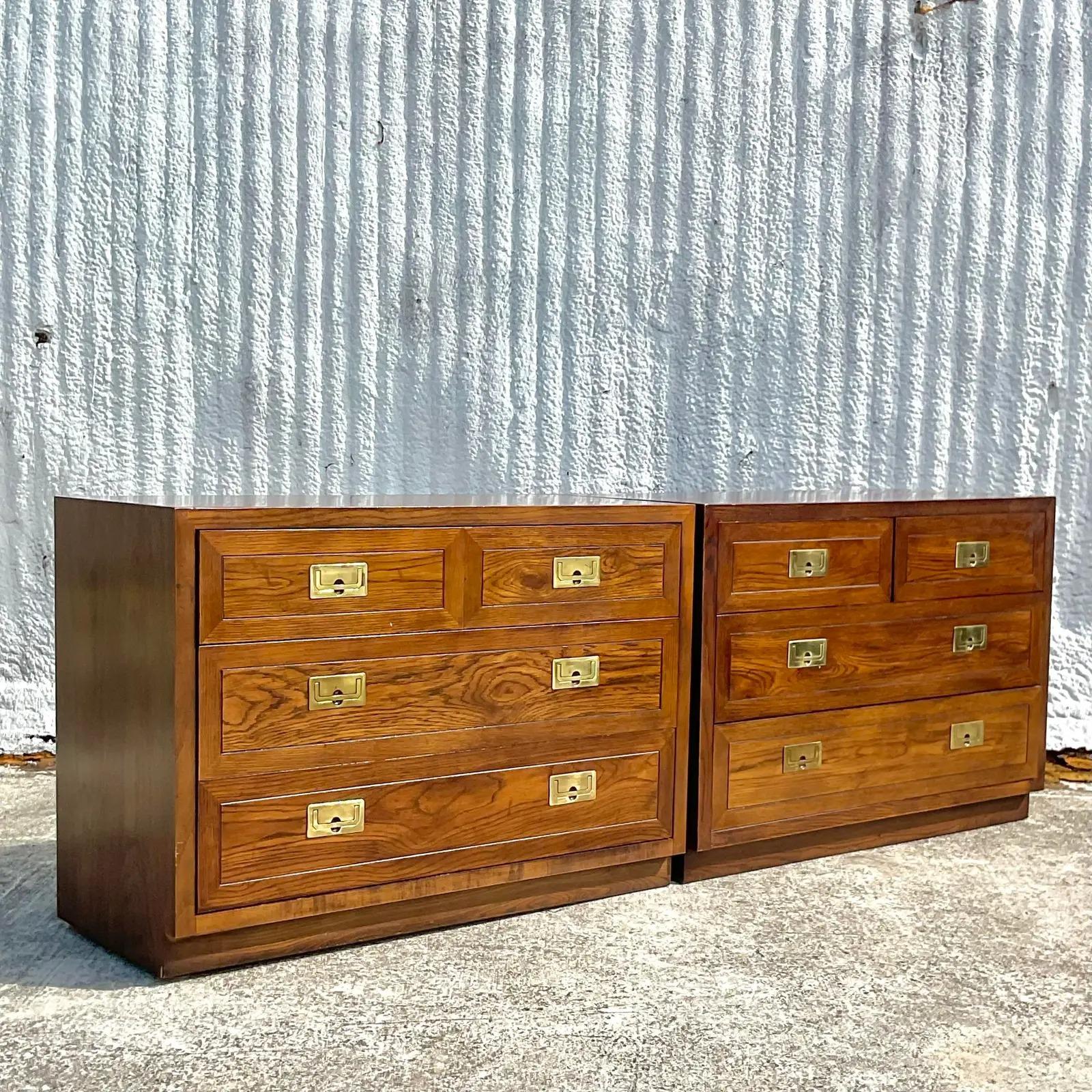 North American Vintage Boho Henredon Campaign Nightstands, a Pair