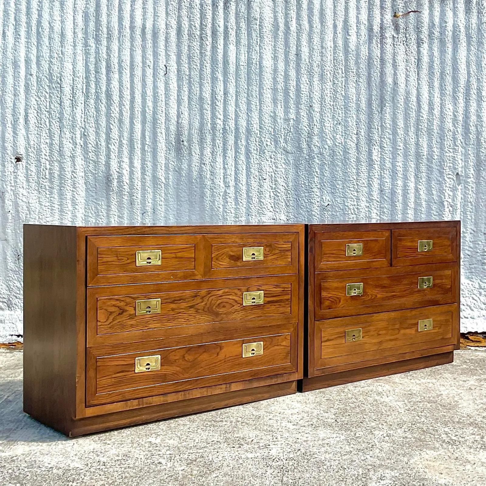 Vintage Boho Henredon Campaign Nightstands, a Pair In Good Condition In West Palm Beach, FL
