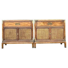 Vintage Boho Henredon Campaign Nightstands - A Pair