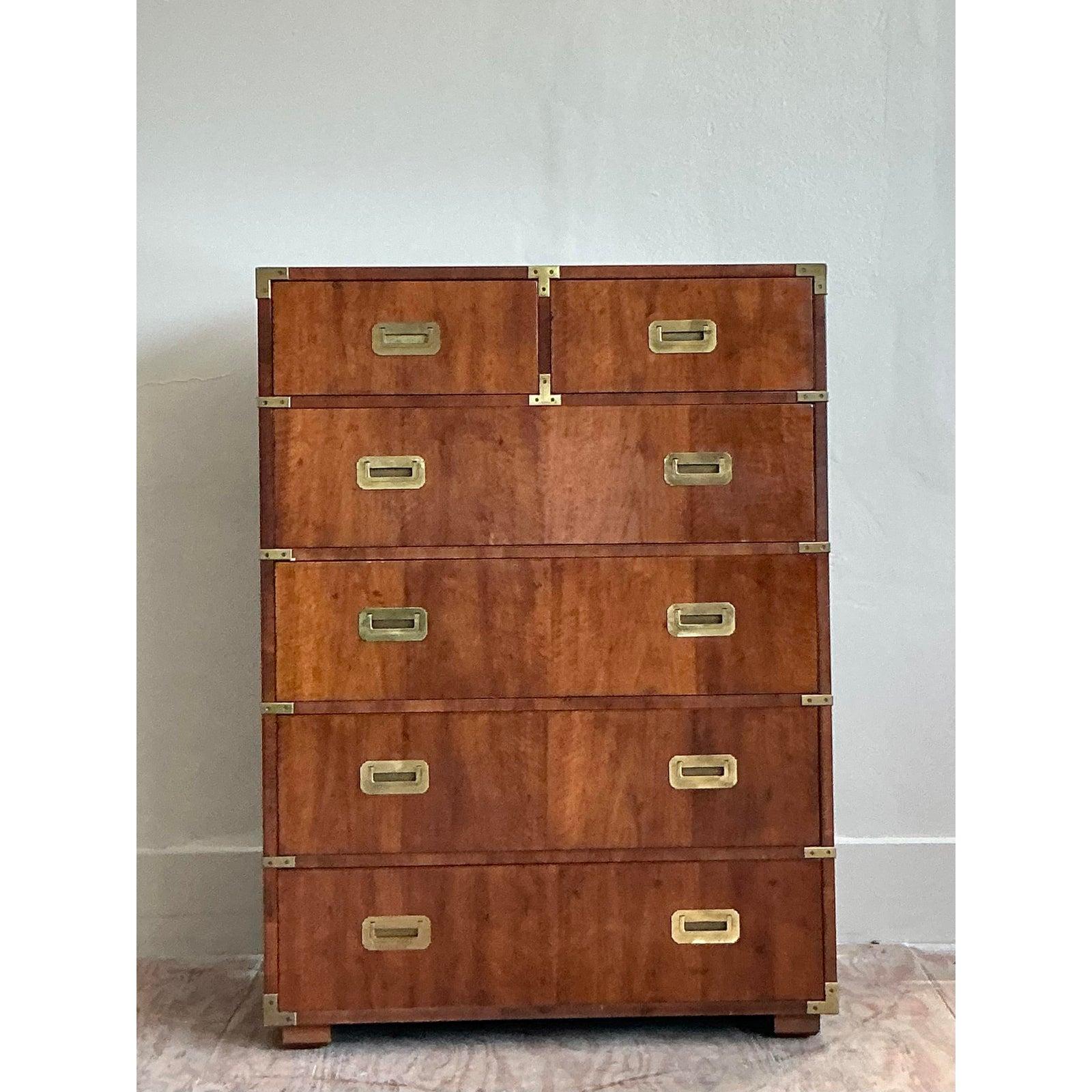 American Vintage Boho Henredon Campaign Tall Chest of Drawers