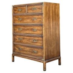 Vintage Boho Henredon Campaign Tall Chest of Drawers