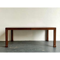 Vintage Boho Henredon Carved Fretwork Extendable Dining Table