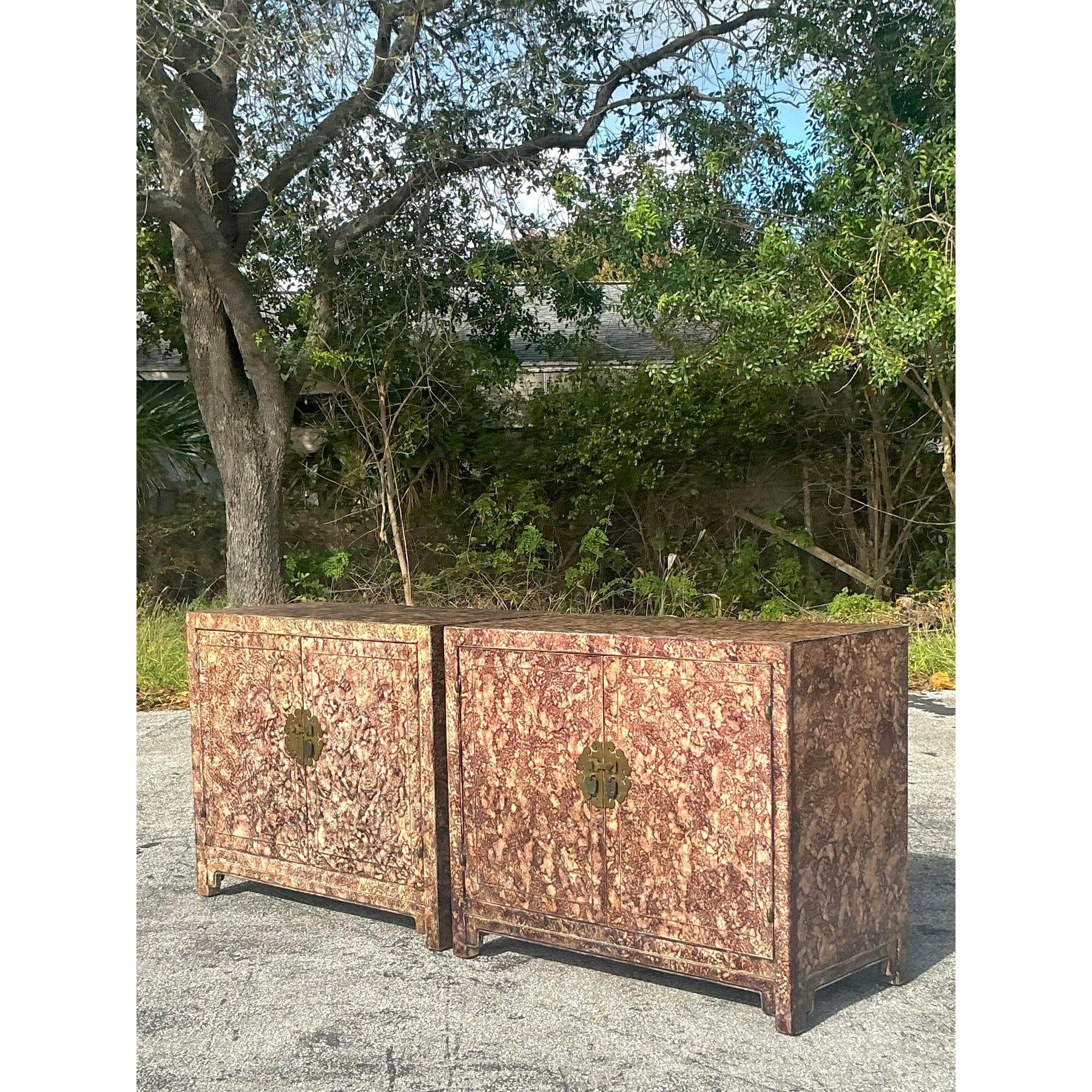 Boho Henredon Faux Finished Ming-Konsolenschränke im Vintage-Stil, Paar im Angebot 5