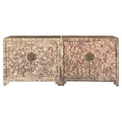 Paire de consoles vintage Boho Henredon Faux Finitions Ming