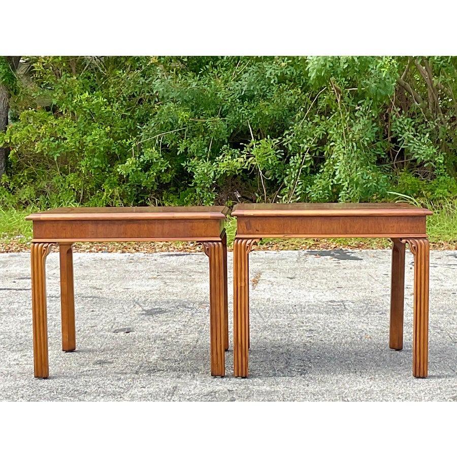 Pareja de Mesas Auxiliares Acanaladas Vintage Boho Henredon en venta 1