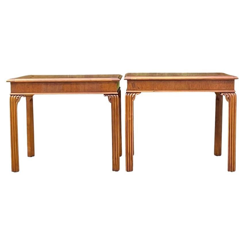 Pareja de Mesas Auxiliares Acanaladas Vintage Boho Henredon