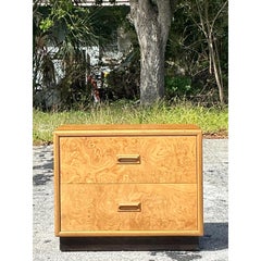 Vintage Boho Henredon Scene Two Burl Wood Nightstand