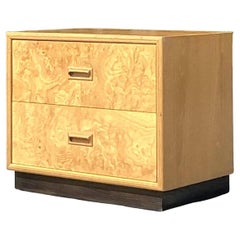 Vintage Boho Henredon Scene Two Burl Wood Nightstand