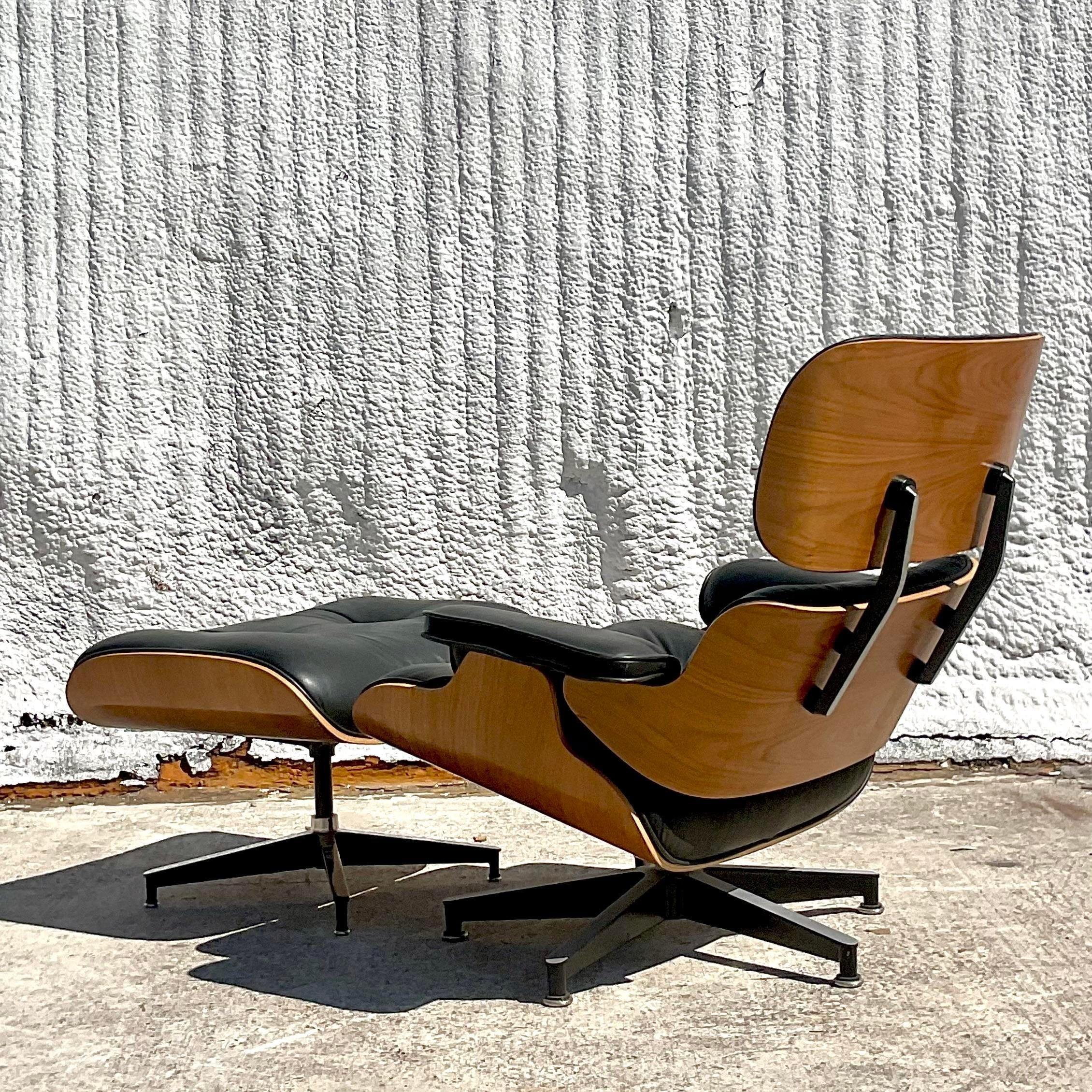 Vintage Boho Herman Miller Eames Chair and Ottoman In Good Condition In west palm beach, FL