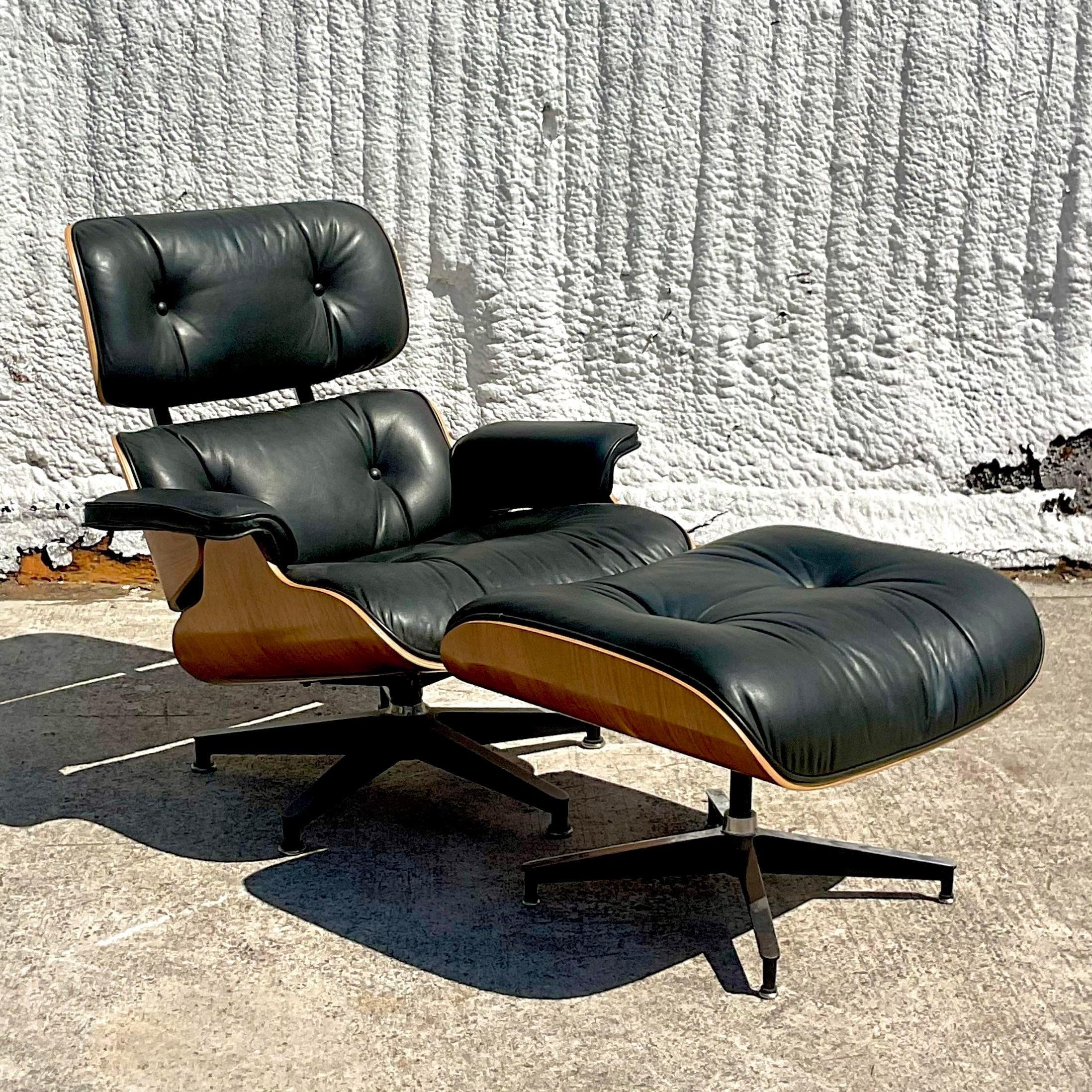 20th Century Vintage Boho Herman Miller Eames Chair and Ottoman