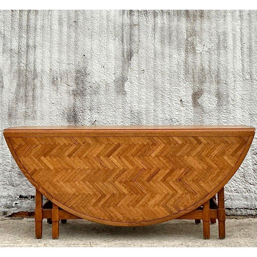 Vintage Boho Herringbone Drop Leaf Dining Table 3
