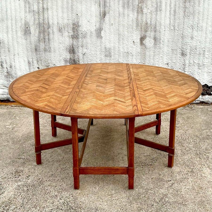 Rustic Vintage Boho Herringbone Drop Leaf Dining Table