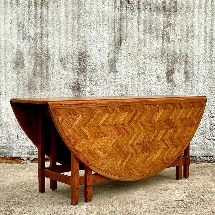 American Vintage Boho Herringbone Drop Leaf Dining Table